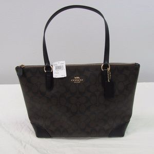 COACH Brown Signature City Zip Tote Shoulder